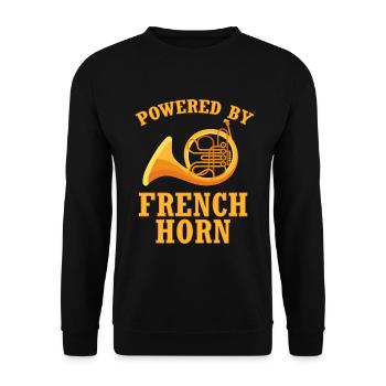 Französischer Horn -Spieler Hornist Messing Musik - Unisex Pullover - Schwarz - Vorne - Alina (178cm) & Michal (187cm)