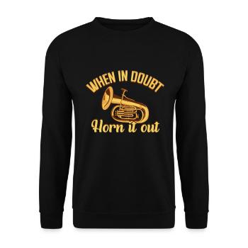 Französischer Horn -Spieler Hornist Messing Musik - Unisex Pullover - Schwarz - Vorne - Alina (178cm) & Michal (187cm)