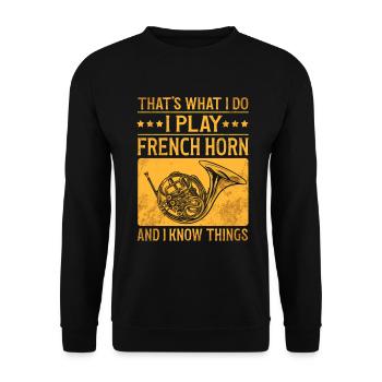 Französischer Horn -Spieler Hornist Messing Musik - Unisex Pullover - Schwarz - Vorne - Alina (178cm) & Michal (187cm)