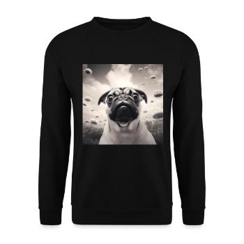 Selfie Mops Ufo Hund Lustige Alien Ufo - Unisex Pullover - Schwarz - Vorne - Alina (178cm) & Michal (187cm)