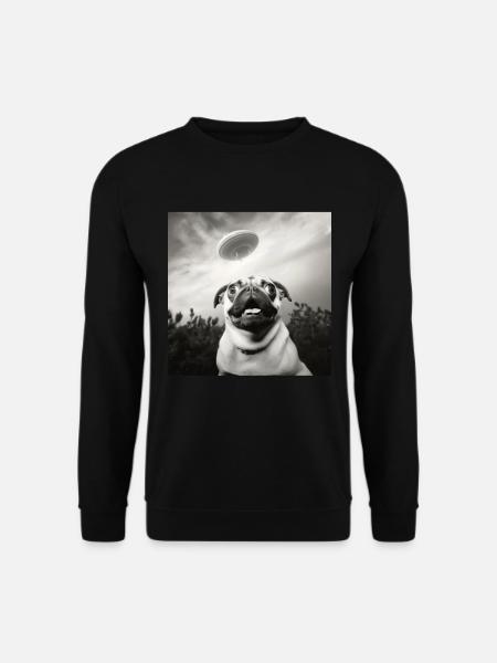 Selfie Mops Ufo Hund Lustige Alien Ufo - Unisex Pullover - Schwarz