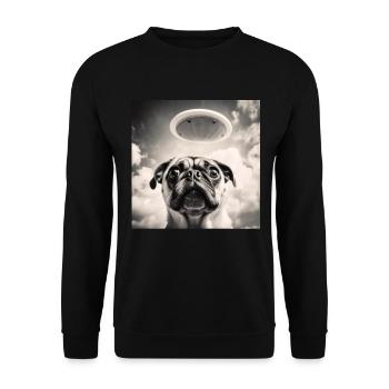 Selfie Mops Ufo Hund Lustige Alien Ufo - Unisex Pullover - Schwarz - Vorne - Alina (178cm) & Michal (187cm)