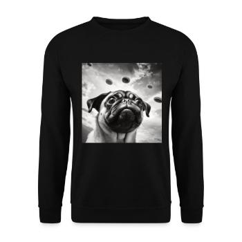 Selfie Mops Ufo Hund Lustige Alien Ufo - Unisex Pullover - Schwarz - Vorne - Alina (178cm) & Michal (187cm)
