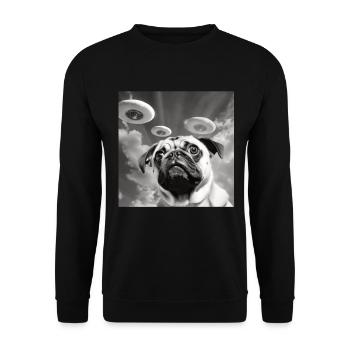 Selfie Mops Ufo Hund Lustige Alien Ufo - Unisex Pullover - Schwarz - Vorne - Alina (178cm) & Michal (187cm)