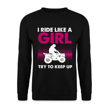 ATV Quad Bike Girl Allradfahrzeuge - Unisex Pullover - Schwarz - Vorne - Alina (178cm) & Michal (187cm)