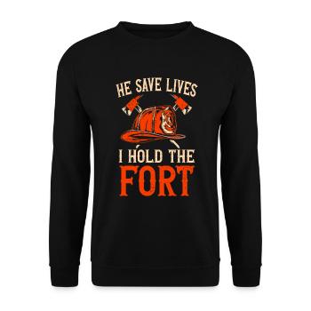 Feuerwehrmann Feuerwehrmannschaften´ - Unisex Pullover - Schwarz - Vorne - Alina (178cm) & Michal (187cm)