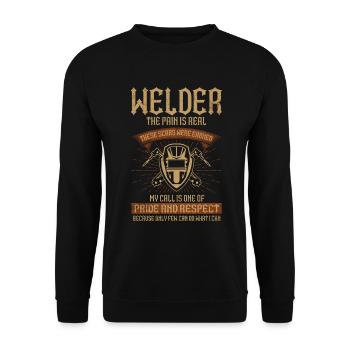 Schweißschweißarbeiterin Metallbearbeitungs - Unisex Pullover - Schwarz - Vorne - Alina (178cm) & Michal (187cm)