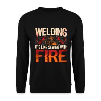 Schweißschweißarbeiterin Metallbearbeitungs - Unisex Pullover - Schwarz - Vorne - Alina (178cm) & Michal (187cm)