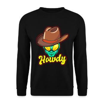 Howdy Alien Cowboy Space UFO Funny Western Rodeo - Unisex Pullover - Schwarz - Vorne - Alina (178cm) & Michal (187cm)