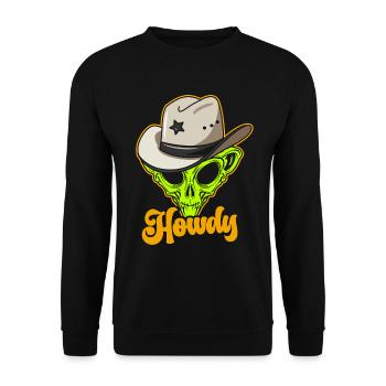 Howdy Alien Cowboy Space UFO Funny Western Rodeo - Unisex Pullover - Schwarz - Vorne - Alina (178cm) & Michal (187cm)