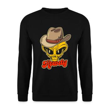 Howdy Alien Cowboy Space UFO Funny Western Rodeo - Unisex Pullover - Schwarz - Vorne - Alina (178cm) & Michal (187cm)