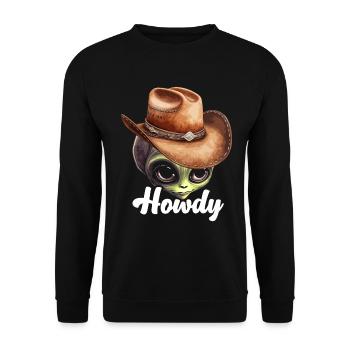 Howdy Alien Cowboy Space UFO Funny Western Rodeo - Unisex Pullover - Schwarz - Vorne - Alina (178cm) & Michal (187cm)