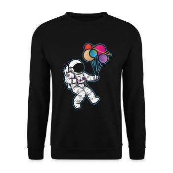 Astronaut Holding Planet Balloons Solar System - Unisex Sweatshirt - black - Front - Alina (178cm) & Michal (187cm)