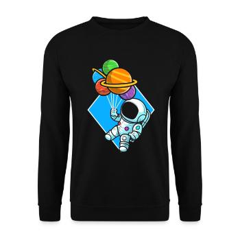 Astronaut Holding Planet Balloons Solar System - Unisex Sweatshirt - black - Front - Alina (178cm) & Michal (187cm)