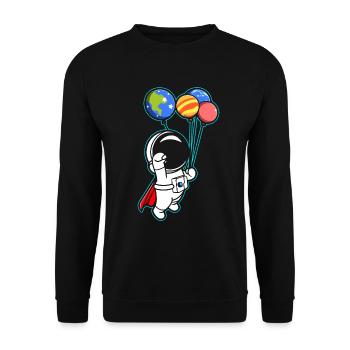 Astronaut Holding Planet Balloons Solar System - Unisex Sweatshirt - black - Front - Alina (178cm) & Michal (187cm)