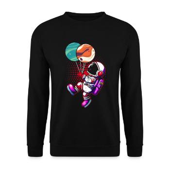 Astronaut Holding Planet Balloons Solar System - Unisex Sweatshirt - black - Front - Alina (178cm) & Michal (187cm)