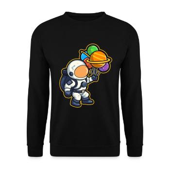 Astronaut Holding Planet Balloons Solar System - Unisex Sweatshirt - black - Front - Alina (178cm) & Michal (187cm)