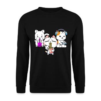 Chat Boba Thé Bubble Tea Gaming Gamer Ramen Anime - Sweat-shirt Unisexe - noir - Devant - Alina (178cm) & Michal (187cm)