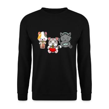 Chat Boba Thé Bubble Tea Gaming Gamer Ramen Anime - Sweat-shirt Unisexe - noir - Devant - Alina (178cm) & Michal (187cm)