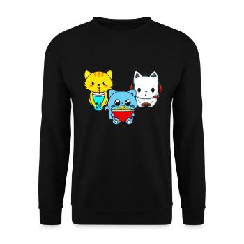 Chat Boba Thé Bubble Tea Gaming Gamer Ramen Anime - Sweat-shirt Unisexe - noir - Devant - Alina (178cm) & Michal (187cm)