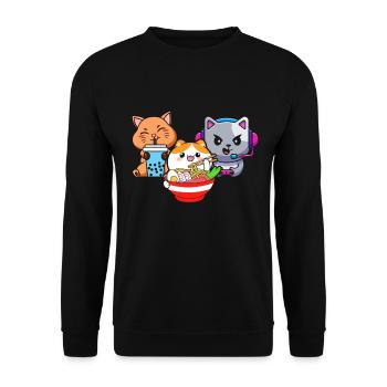 Cat Boba Tea Bubble Tea Gaming Gamer Ramen Anime - Unisex Pullover - Schwarz - Vorne - Alina (178cm) & Michal (187cm)