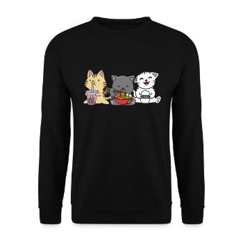 Chat Boba Thé Bubble Tea Gaming Gamer Ramen Anime - Sweat-shirt Unisexe - noir - Devant - Alina (178cm) & Michal (187cm)