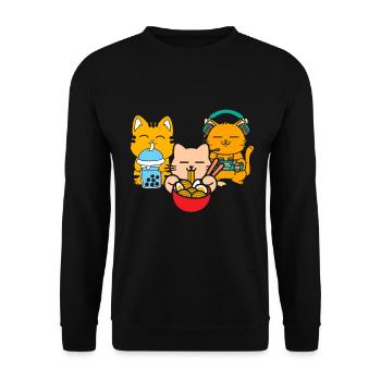 Chat Boba Thé Bubble Tea Gaming Gamer Ramen Anime - Sweat-shirt Unisexe - noir - Devant - Alina (178cm) & Michal (187cm)