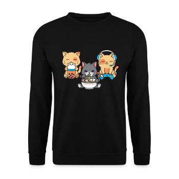 Chat Boba Thé Bubble Tea Gaming Gamer Ramen Anime - Sweat-shirt Unisexe - noir - Devant - Alina (178cm) & Michal (187cm)