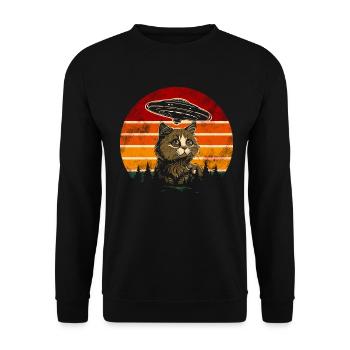 Lustige Katzen -Selfie Ufos Alien Spaceship Kitty - Unisex Pullover - Schwarz - Vorne - Alina (178cm) & Michal (187cm)