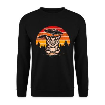 Lustige Katzen -Selfie Ufos Alien Spaceship Kitty - Unisex Pullover - Schwarz - Vorne - Alina (178cm) & Michal (187cm)