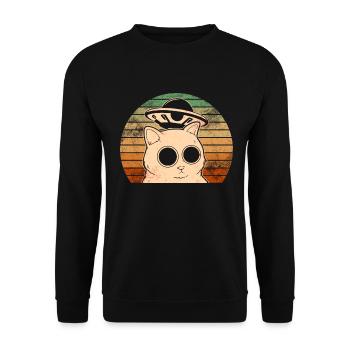 Lustige Katzen -Selfie Ufos Alien Spaceship Kitty - Unisex Pullover - Schwarz - Vorne - Alina (178cm) & Michal (187cm)
