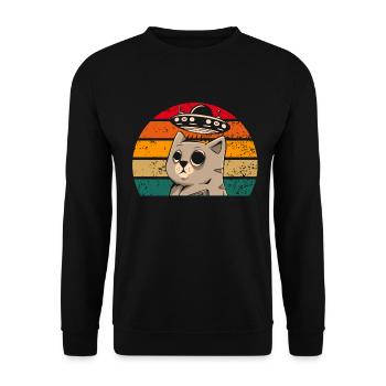 Lustige Katzen -Selfie Ufos Alien Spaceship Kitty - Unisex Pullover - Schwarz - Vorne - Alina (178cm) & Michal (187cm)