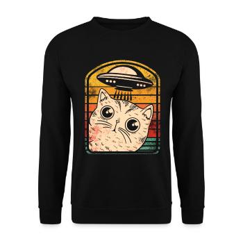 Lustige Katzen -Selfie Ufos Alien Spaceship Kitty - Unisex Pullover - Schwarz - Vorne - Alina (178cm) & Michal (187cm)