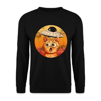 Lustige Katzen -Selfie Ufos Alien Spaceship Kitty - Unisex Pullover - Schwarz - Vorne - Alina (178cm) & Michal (187cm)