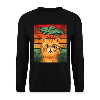 Lustige Katzen -Selfie Ufos Alien Spaceship Kitty - Unisex Pullover - Schwarz - Vorne - Alina (178cm) & Michal (187cm)