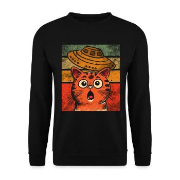 Lustige Katzen -Selfie Ufos Alien Spaceship Kitty - Unisex Pullover - Schwarz - Vorne - Alina (178cm) & Michal (187cm)