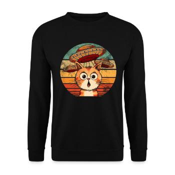 Lustige Katzen -Selfie Ufos Alien Spaceship Kitty - Unisex Pullover - Schwarz - Vorne - Alina (178cm) & Michal (187cm)