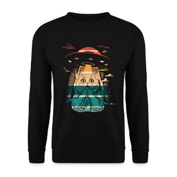 Lustige Katzen -Selfie Ufos Alien Spaceship Kitty - Unisex Pullover - Schwarz - Vorne - Alina (178cm) & Michal (187cm)