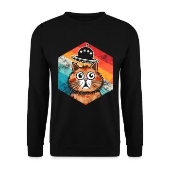 Lustige Katzen -Selfie Ufos Alien Spaceship Kitty - Unisex Pullover - Schwarz - Vorne - Alina (178cm) & Michal (187cm)