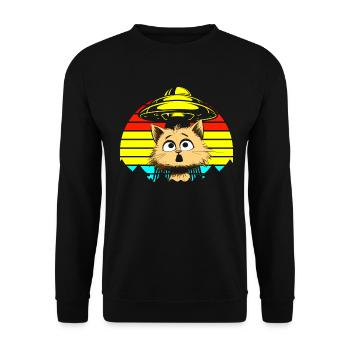 Lustige Katzen -Selfie Ufos Alien Spaceship Kitty - Unisex Pullover - Schwarz - Vorne - Alina (178cm) & Michal (187cm)