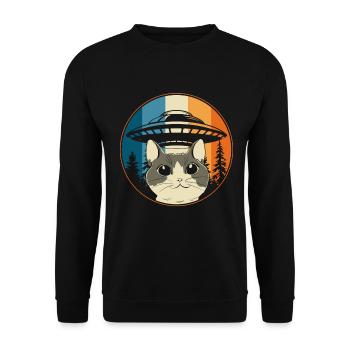 Lustige Katzen -Selfie Ufos Alien Spaceship Kitty - Unisex Pullover - Schwarz - Vorne - Alina (178cm) & Michal (187cm)