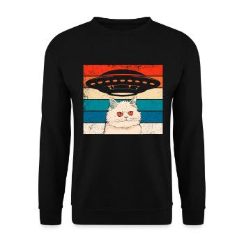 Lustige Katzen -Selfie Ufos Alien Spaceship Kitty - Unisex Pullover - Schwarz - Vorne - Alina (178cm) & Michal (187cm)