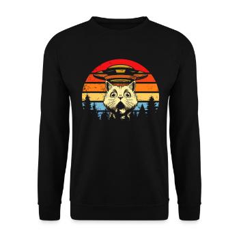 Lustige Katzen -Selfie Ufos Alien Spaceship Kitty - Unisex Pullover - Schwarz - Vorne - Alina (178cm) & Michal (187cm)