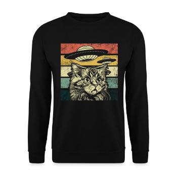 Lustige Katzen -Selfie Ufos Alien Spaceship Kitty - Unisex Pullover - Schwarz - Vorne - Alina (178cm) & Michal (187cm)