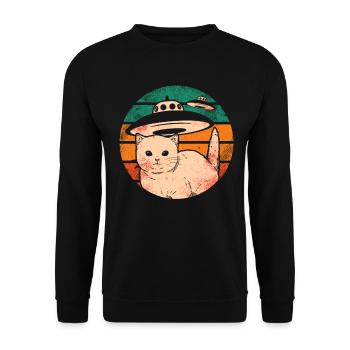 Lustige Katzen -Selfie Ufos Alien Spaceship Kitty - Unisex Pullover - Schwarz - Vorne - Alina (178cm) & Michal (187cm)