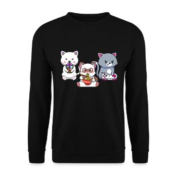 Chat Boba Thé Bubble Tea Gaming Gamer Ramen Anime - Sweat-shirt Unisexe - noir - Devant - Alina (178cm) & Michal (187cm)