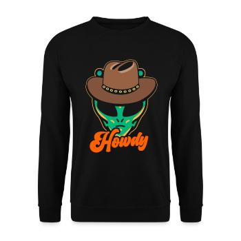 Howdy Alien Cowboy Space UFO Funny Western Rodeo - Unisex Pullover - Schwarz - Vorne - Alina (178cm) & Michal (187cm)