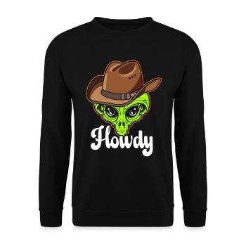 Howdy Alien Cowboy Space UFO Funny Western Rodeo - Unisex Pullover - Schwarz - Vorne - Alina (178cm) & Michal (187cm)