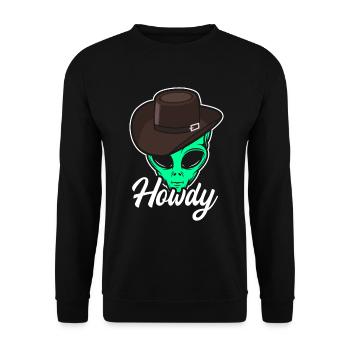 Howdy Alien Cowboy Space UFO Funny Western Rodeo - Unisex Pullover - Schwarz - Vorne - Alina (178cm) & Michal (187cm)