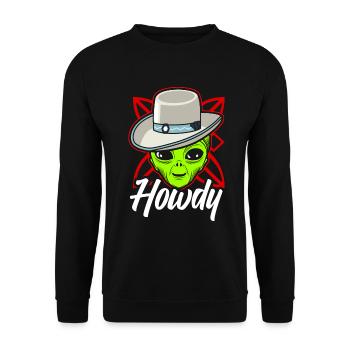 Howdy Alien Cowboy Space UFO Funny Western Rodeo - Unisex Pullover - Schwarz - Vorne - Alina (178cm) & Michal (187cm)